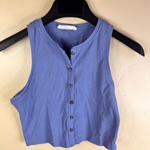 Talulah Womens Button Down Henley Crop‎ Top Blue Size Small Festival Boho